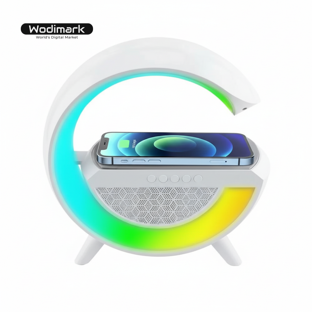 Kablosuz Şarj Standlı RGB Işıklı Bluetooth Hoparlör Gece Lambası Çok Fonk...