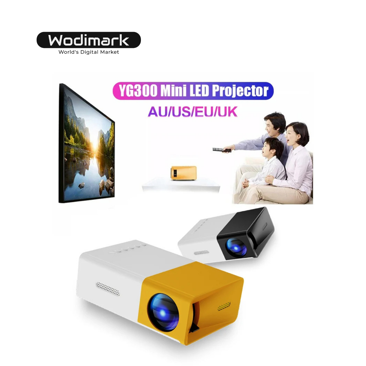 Wodimark YG300 Mini Pro Taşınabilir LED Projeksiyon Cihazı – Android 1080P, Dahili Batarya, HDMI / USB / SD Kart Girişli Ev Sineması Sistemi
