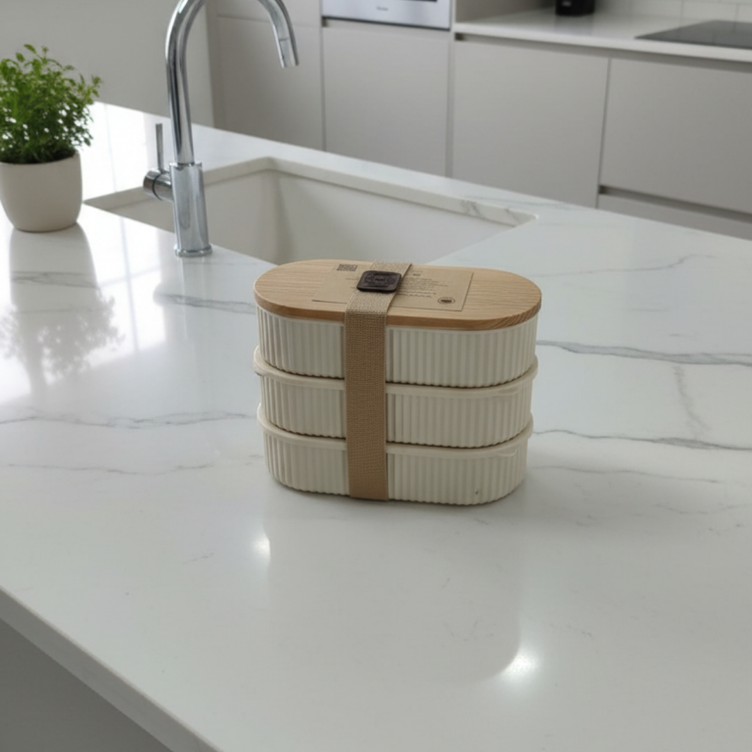 Bambu Kapaklı Saklama Kabı Lunch Box 3'lü