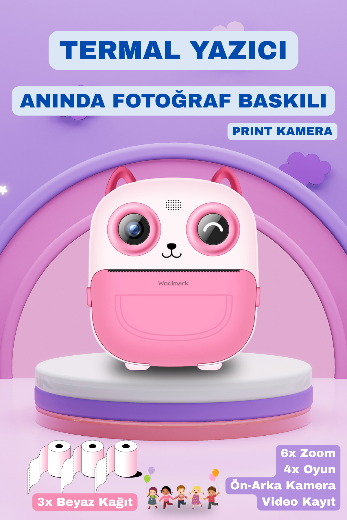 Wodimark Print Camera Çocuk Fotoğraf Makinesi Dijital HD Video Kamera Anlık