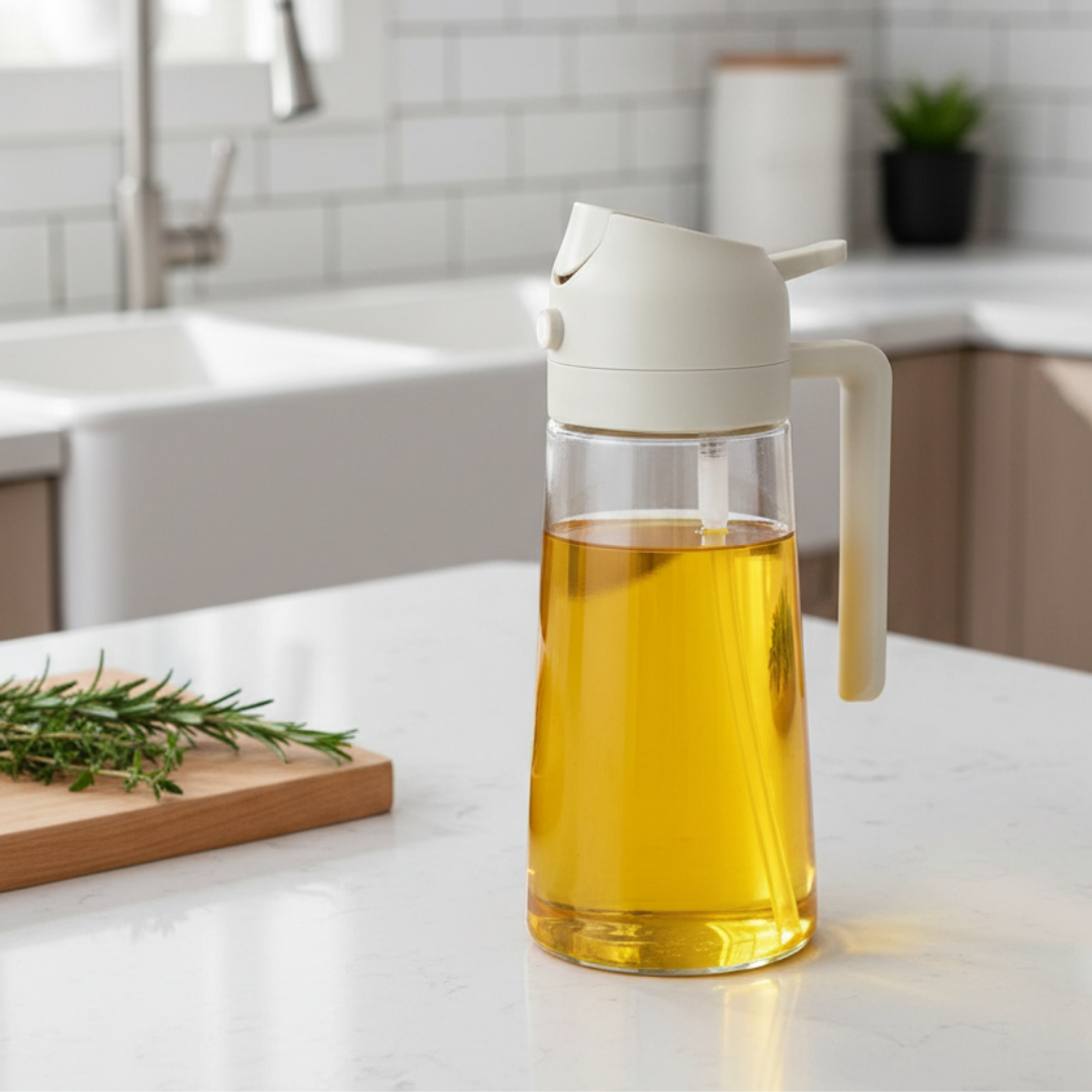 Mutfak için 2'si 1 Arada Zeytinyağı Dispenseri Şişesi, 16oz/470ml Premium Cam  , Hava Fritözü, Salata, Kızartma, Barbekü için 1 ADET