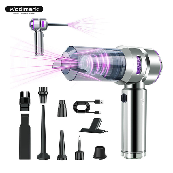 17000Pa Güçlü Kablosuz El Süpürgesi | 4’ü 1 Arada Mini Vakum, LED Ekranlı & Üfleme Özellikli – Araba ve Ev Temizliği İçin