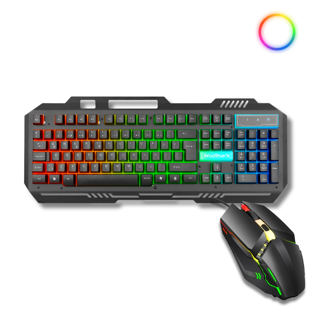 RGB Oyuncu Klavye Mouse Seti | Metal Gövdeli, Tam Boyutlu Q Klavye, Optik Mouse | USB Kablolu Gaming Set