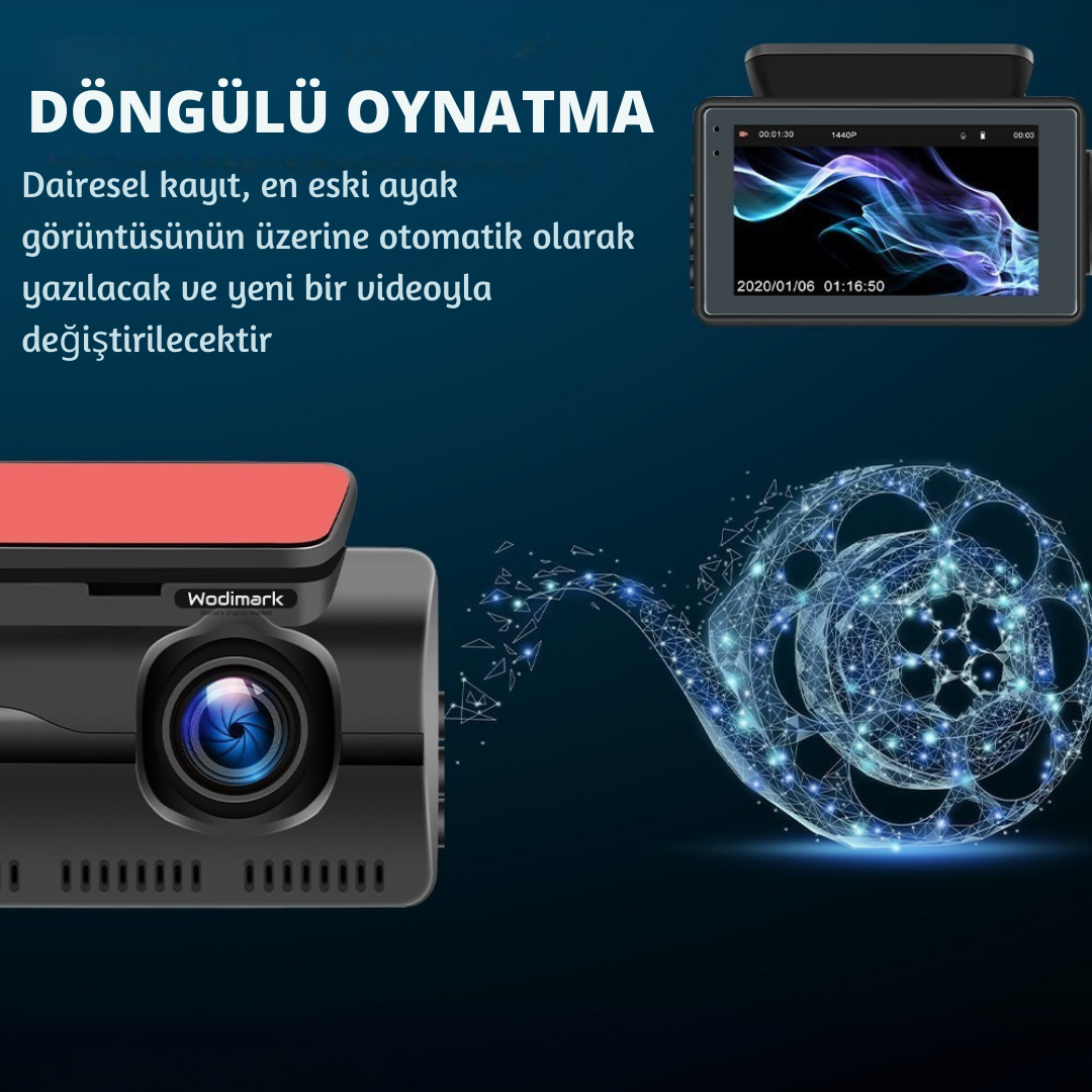 Wodimark A68 Full HD 1080P Araç Kamerası – Çift Lensli, Gece Görüşlü, G-Sensörlü