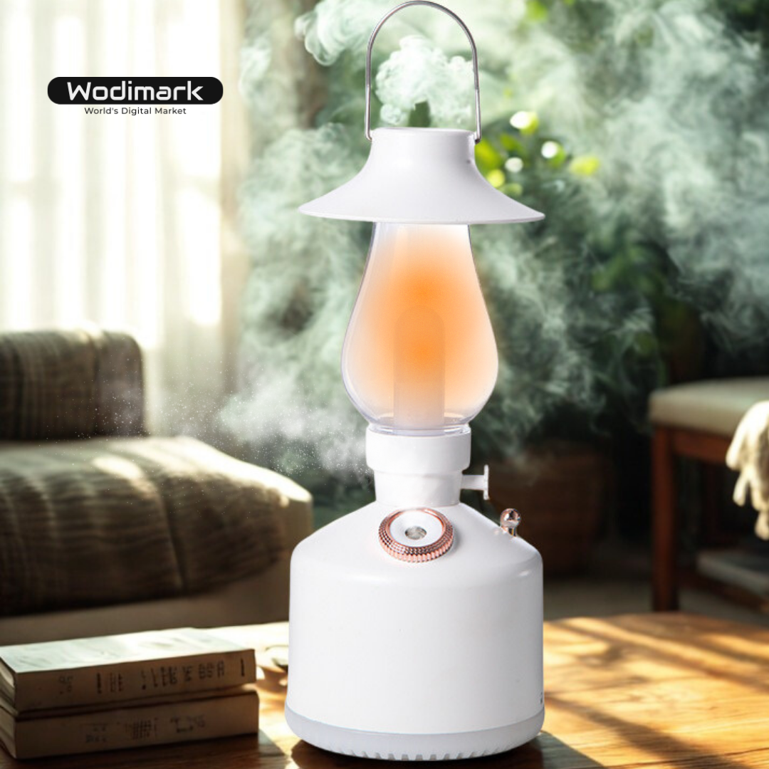 Wodimark Retro Gaz Lambası Görünümlü Şarjlı Hava Nemlendirici | LED Gece Lambası & Aroma Difizör | Sessiz Nano Buhar Teknolojisi