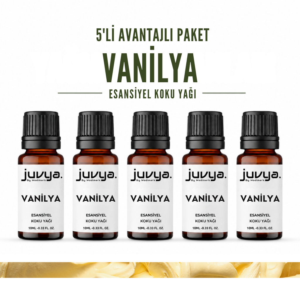 Juvya. 5'Li Vanilya Esansiyel Uçucu Koku Yağı Buhurdanlık Yağı Difüzör Esansı Hobi Esans Ortam Oda Kokusu 10ml