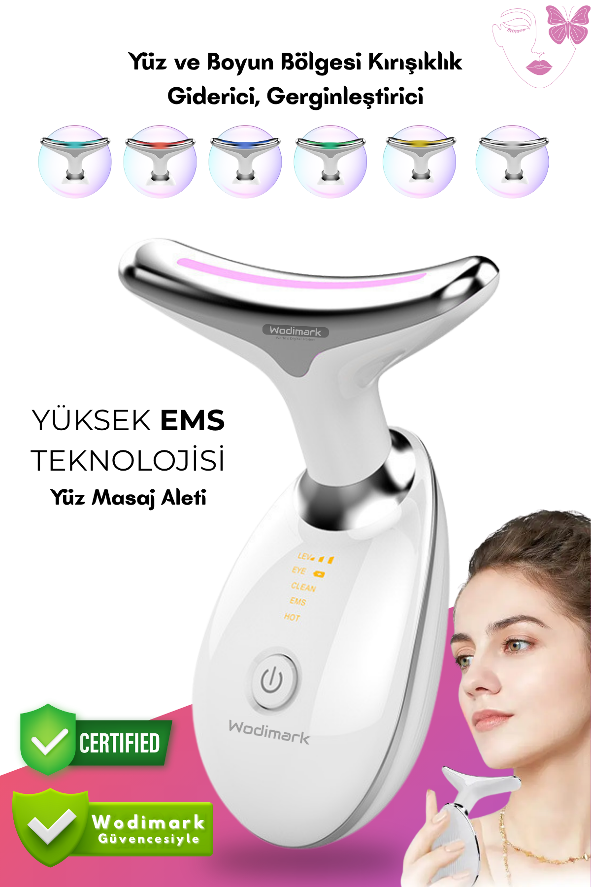 Wodimark World's Digital Market Boyun ve Yüz – 7 Programlı EMS Güzellik Cihazı (