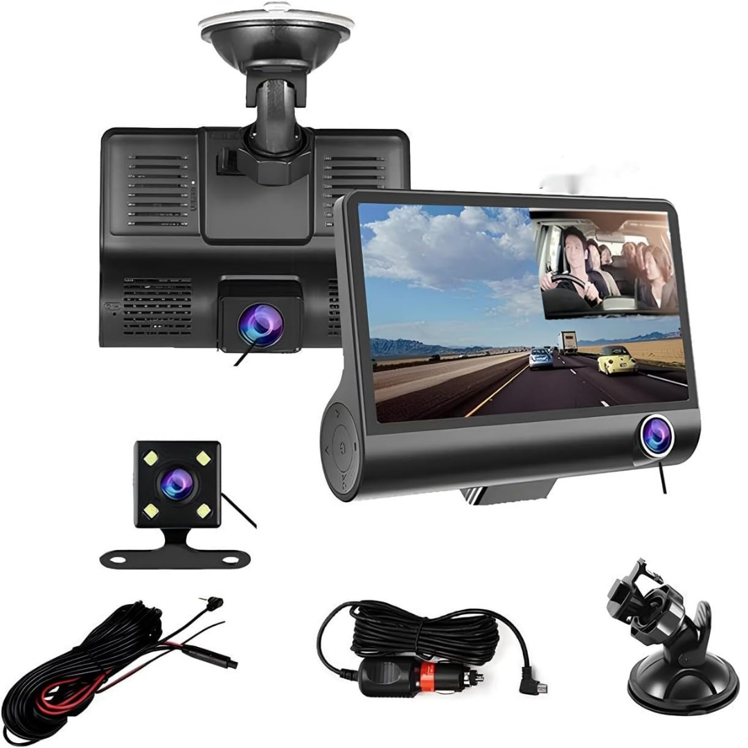 Wodimark 3 Kameralı Araç İçi Kamera Sistemi – Ön/İç/Arka Kayıt, 4" LCD Ekran, 10