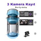 Wodimark 1080P Dash Cam Full Hd Araç içi Kamera Ön Arka ve İç Kayıt 3 Kamera