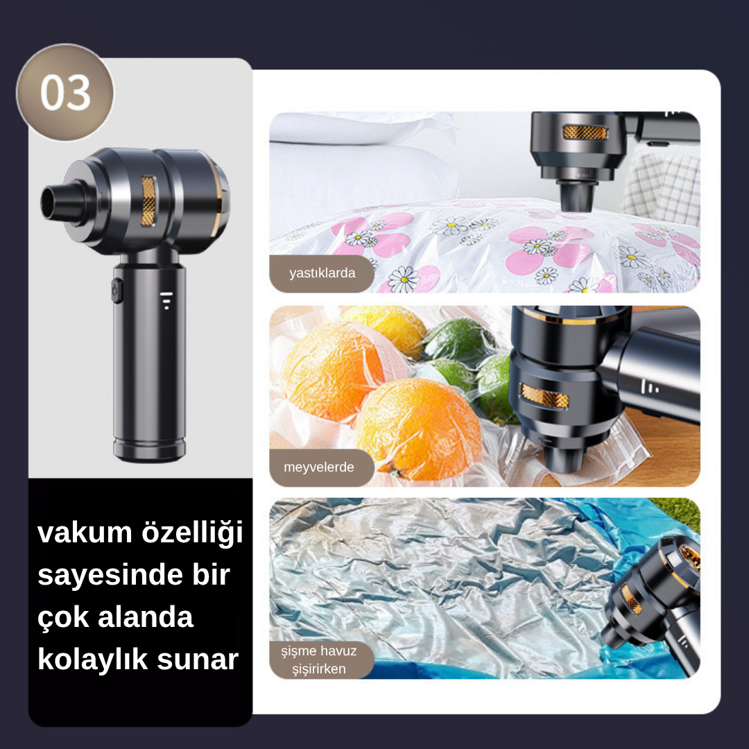 17000Pa Güçlü Kablosuz El Süpürgesi – 4’ü 1 Arada Mini Vakum, LED Ekranlı & Üfle