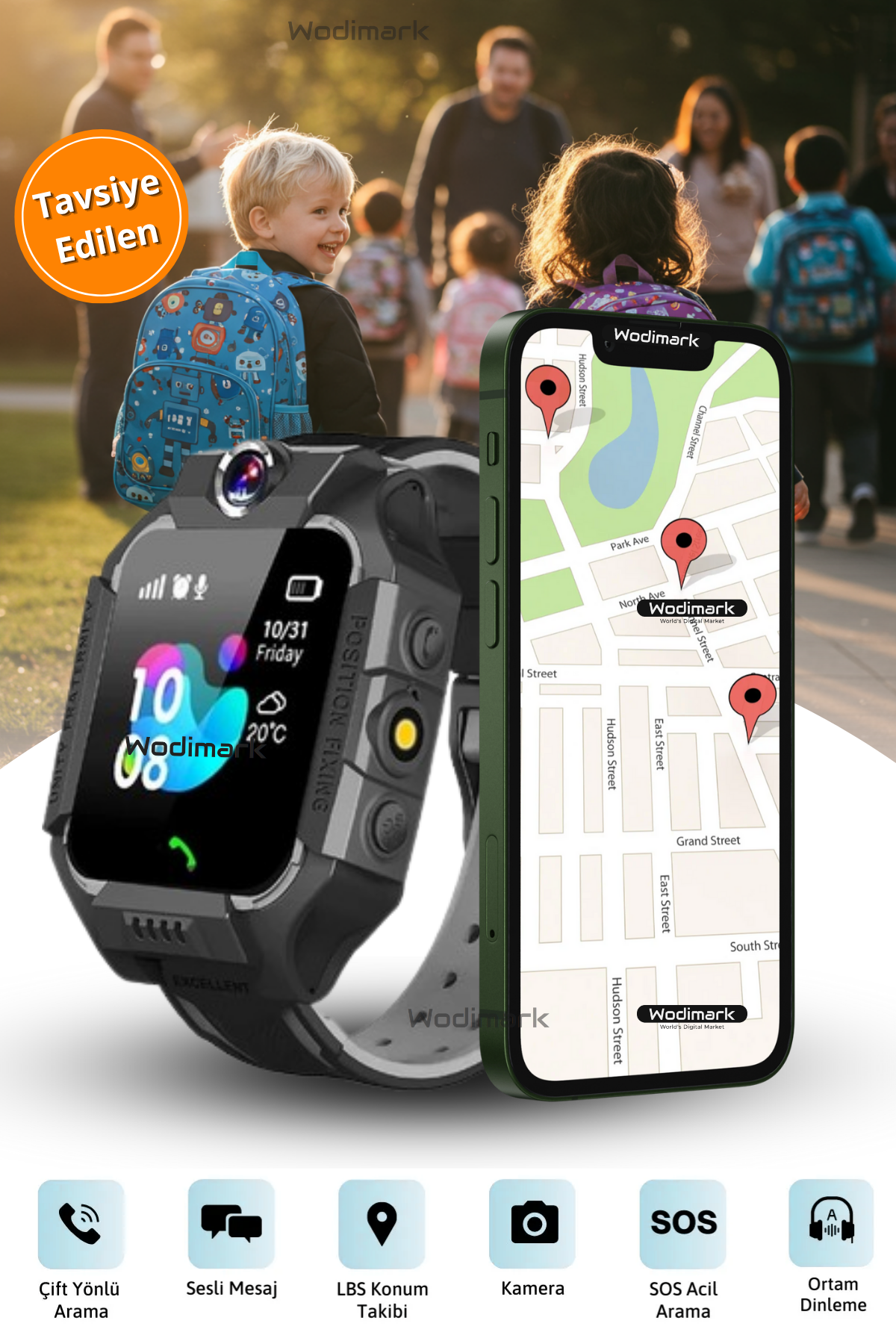 Wodimark Sim Kartlı LBS Konumlu Kameralı Akıllı Çocuk Takip Saati – SOS Acil Arama, Gizli Dinleme, IMEI Kayıt (SİYAH)