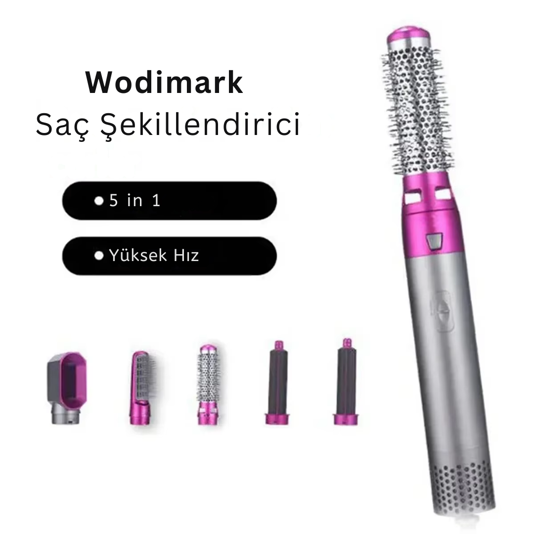 Wodimark 5 in 1 Hot Air Styler Saç Şekillendirici – Profesyonel Saç Kurutma & Şekillendirme Seti | Negatif İyon Teknolojisi | 3 Isı Ayarı | Bukle, Düzleştirme & Hacim