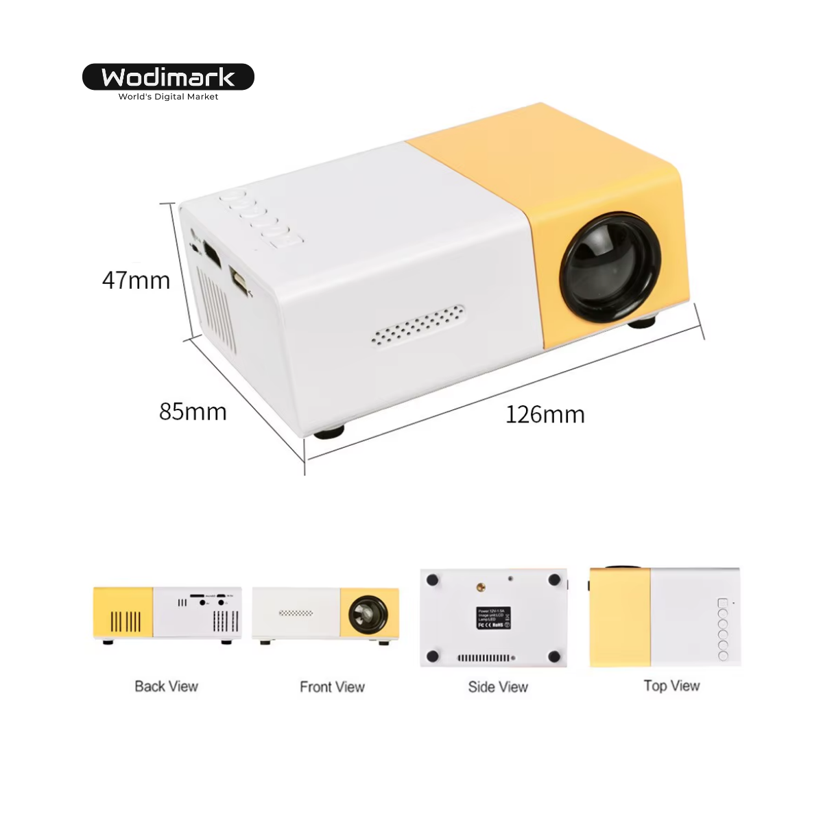 Wodimark YG300 Mini Pro Taşınabilir LED Projeksiyon Cihazı – Android 1080P, Dahili Batarya, HDMI / USB / SD Kart Girişli Ev Sineması Sistemi