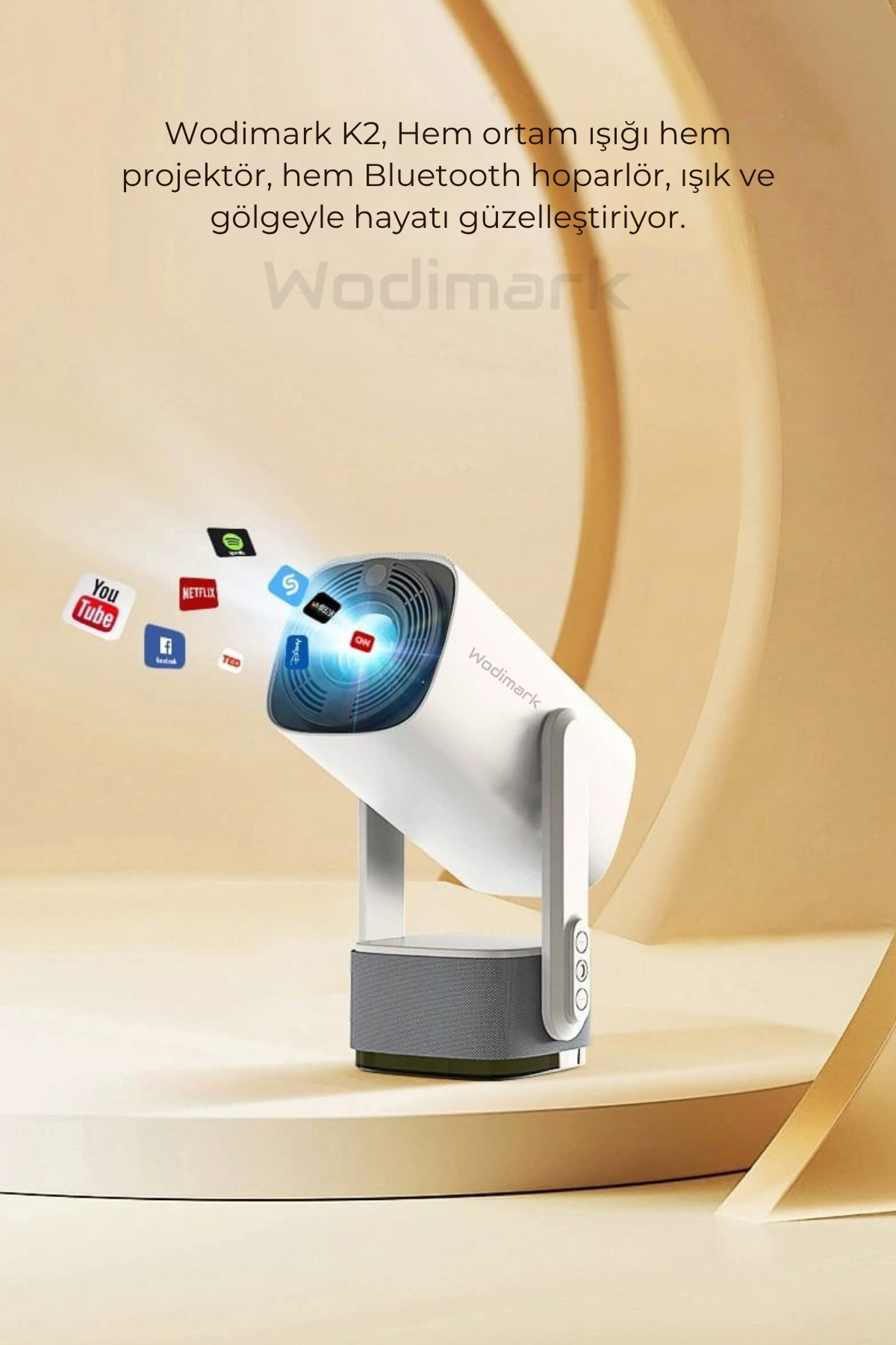 Wodimark Taşınabilir Projeksiyon Cihazı 1080P Full HD, Akıllı Projektör, Ev Sine