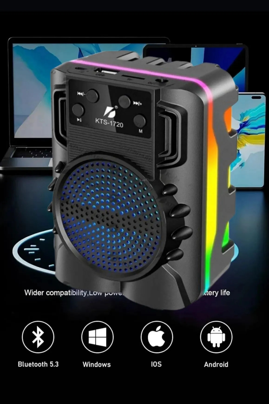 Wodimark Taşınabilir Bluetooth Hoparlör – RGB Işıklı, Extra Bass, Radyolu, USB+S