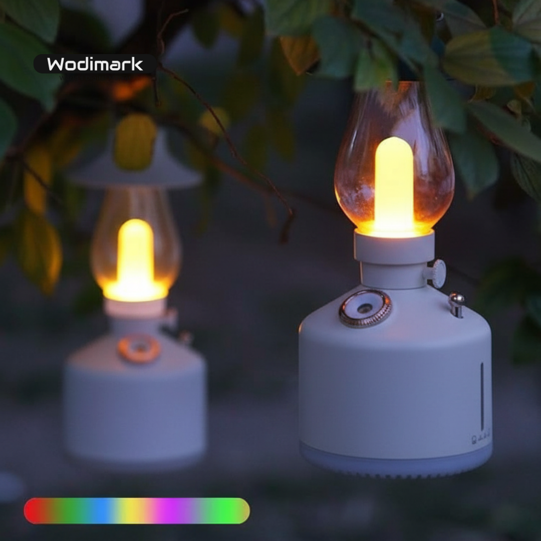 Wodimark Retro Gaz Lambası Görünümlü Şarjlı Hava Nemlendirici | LED Gece Lambası & Aroma Difizör | Sessiz Nano Buhar Teknolojisi