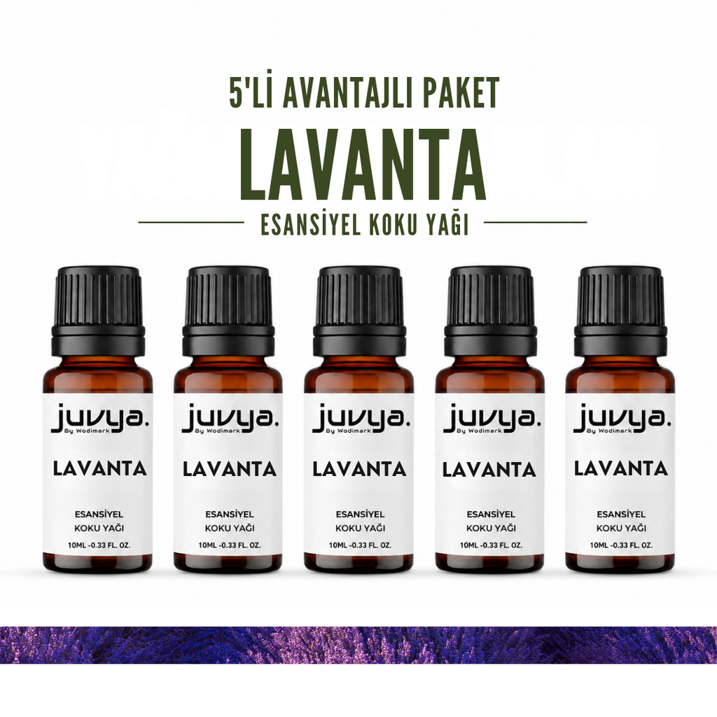 Juvya. 5'Li  Lavanta Esansiyel Uçucu Koku Yağı Buhurdanlık Yağı Difüzör Esansı Hobi Esans Ortam Oda Kokusu 10ml