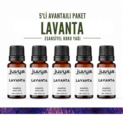 Juvya. 5'Li  Lavanta Esansiyel Uçucu Koku Yağı Buhurdanlık Yağı Difüzör Esansı Hobi Esans Ortam Oda Kokusu 10ml