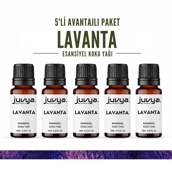 Juvya. 5'Li  Lavanta Esansiyel Uçucu Koku Yağı Buhurdanlık Yağı Difüzör Esansı Hobi Esans Ortam Oda Kokusu 10ml