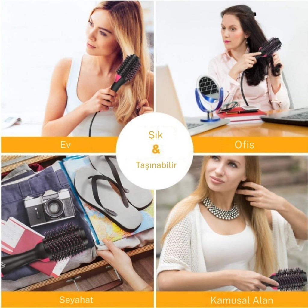 3’ü 1 Arada Saç Şekillendirici Fön Tarağı 1000W | Kurutma, Düzleştirme ve Hacim | İyon Teknolojisi