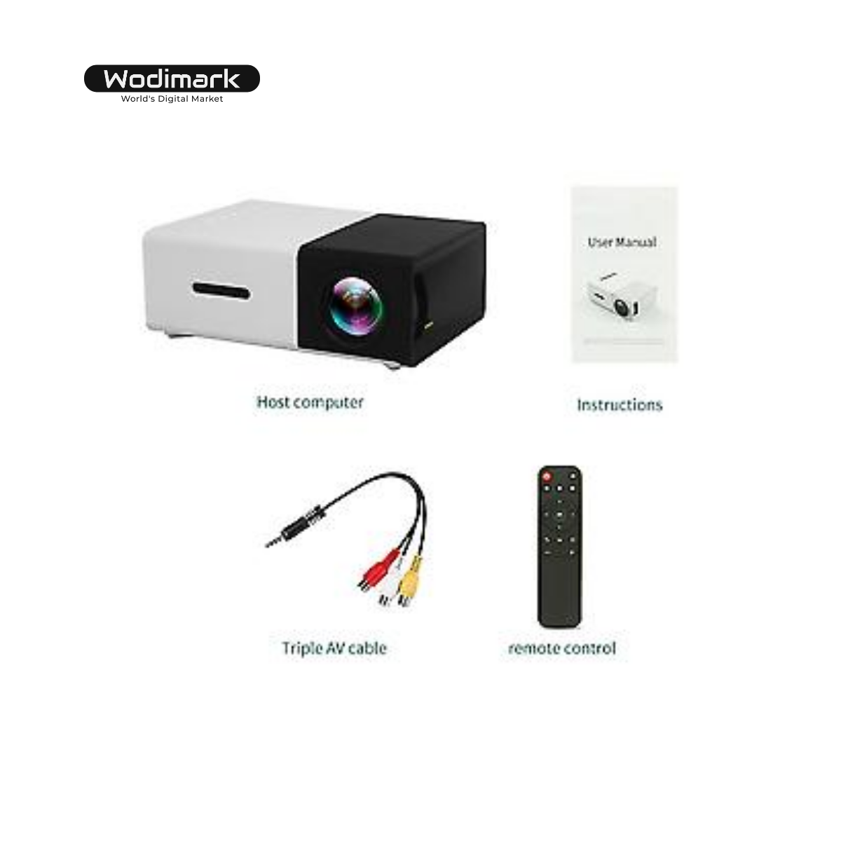 Wodimark YG300 Mini Pro Taşınabilir LED Projeksiyon Cihazı – Android 1080P, Dahili Batarya, HDMI / USB / SD Kart Girişli Ev Sineması Sistemi