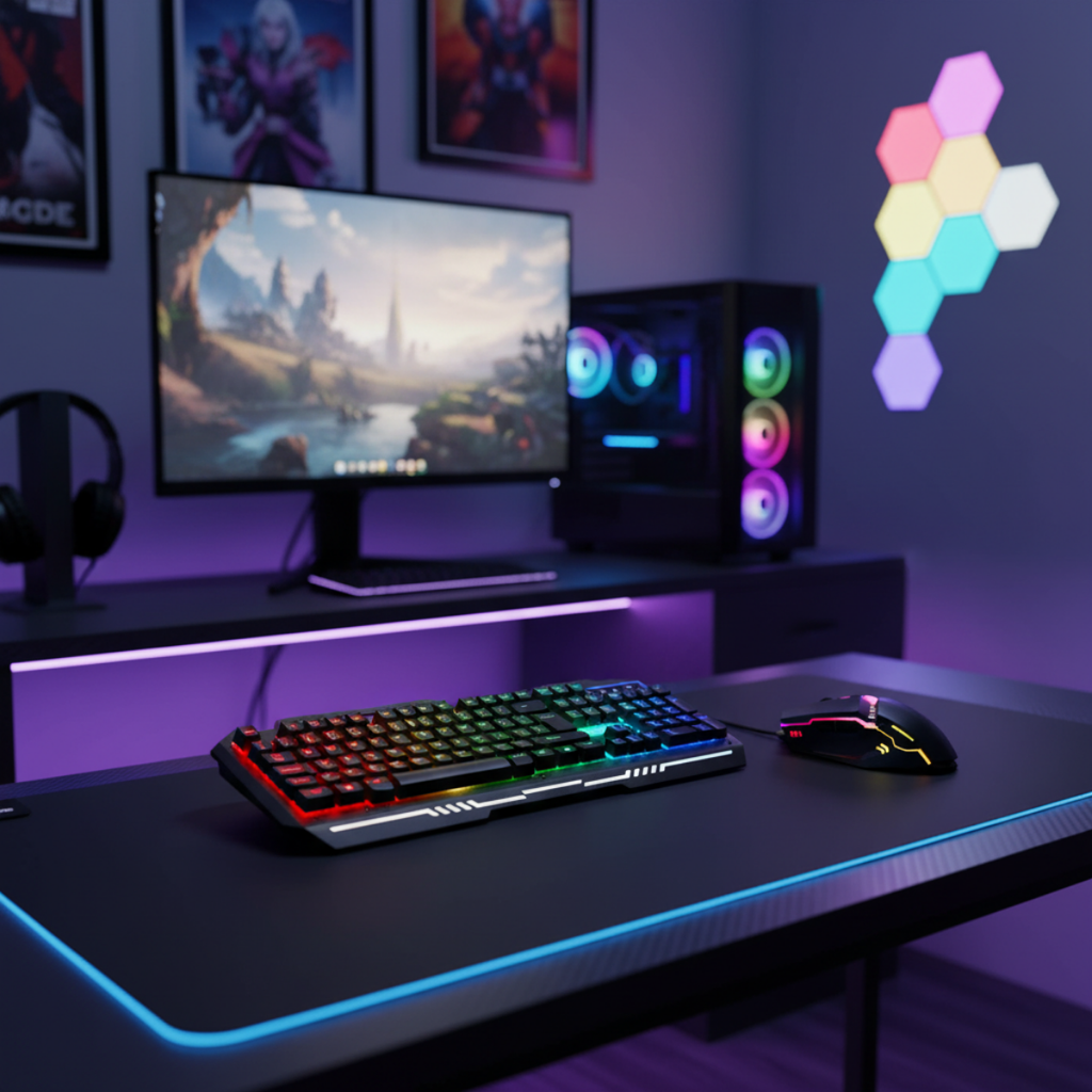 RGB Oyuncu Klavye Mouse Seti | Metal Gövdeli, Tam Boyutlu Q Klavye, Optik Mouse | USB Kablolu Gaming Set