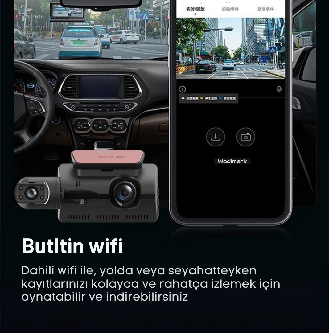 Wodimark A68 Full HD 1080P Araç Kamerası – Çift Lensli, Gece Görüşlü, G-Sensörlü