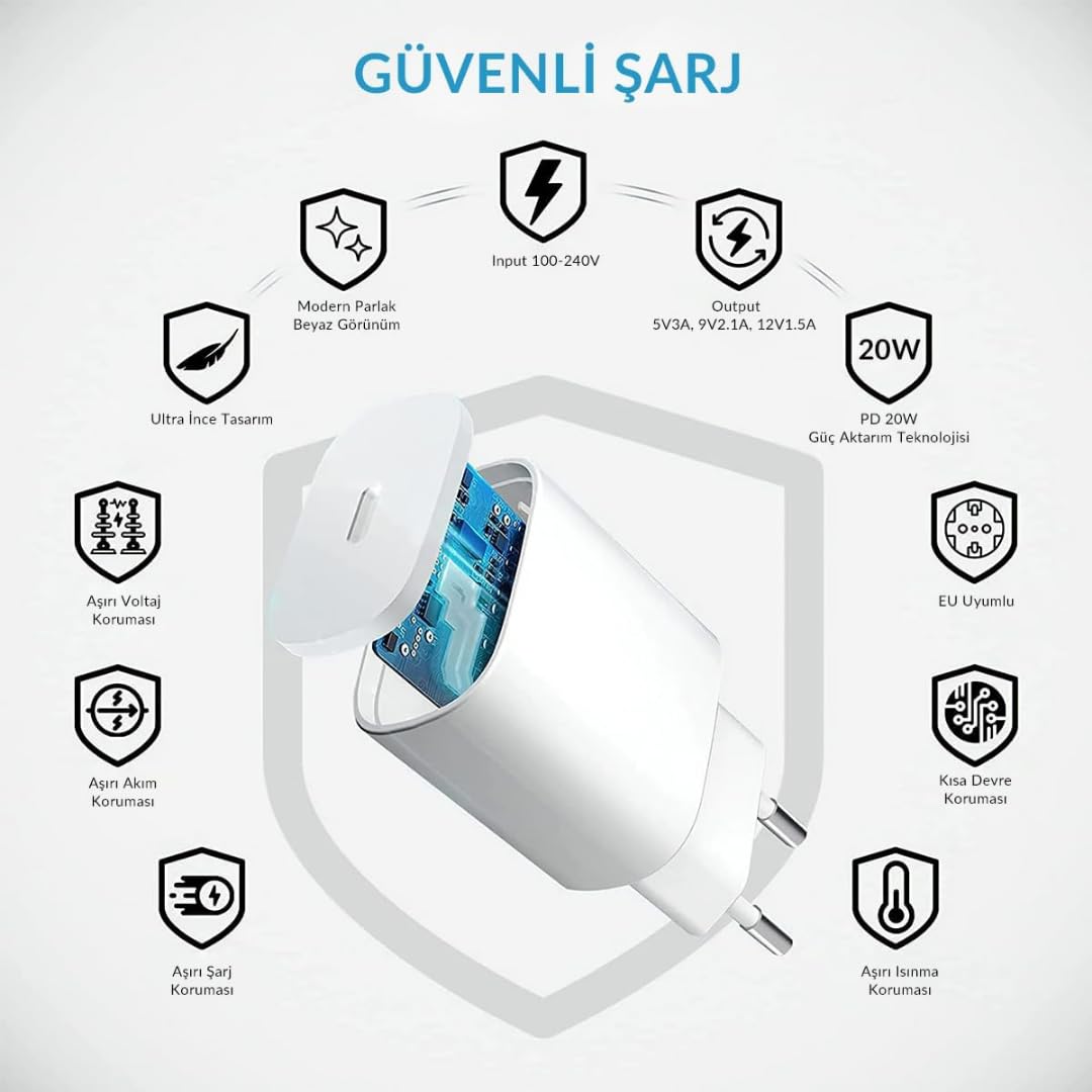iPhone Fast Charger 20W + USB-C Cable | Compatible with iPhone 14/13/12/11/X/Pro/Max
