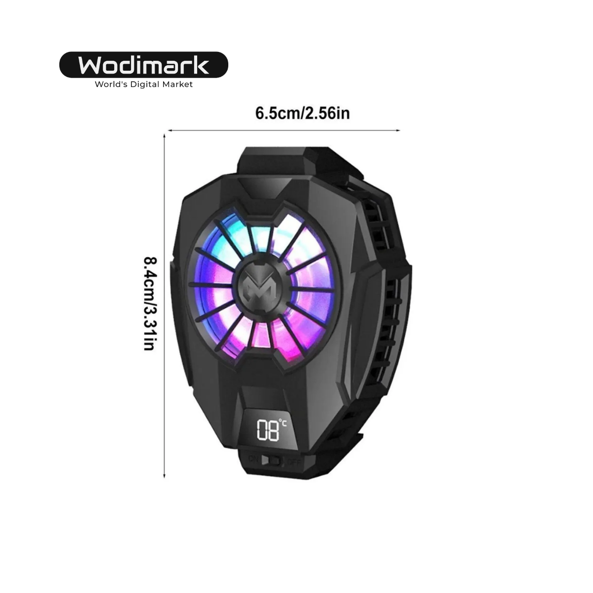 Wodimark 7500RPM LED Işıklı Telefon Soğutucu Fan – Radyatörlü, Sıcaklık Göstergeli, Ultra Sessiz ve RGB Efektli Oyun Soğutucu