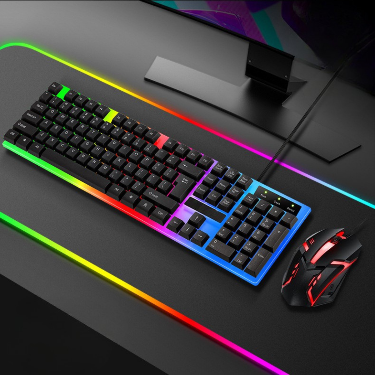 RGB Oyuncu Klavye Mouse Seti | Metal Gövdeli, Tam Boyutlu Q Klavye, 1600 DPI Gaming Mouse | USB Kablolu