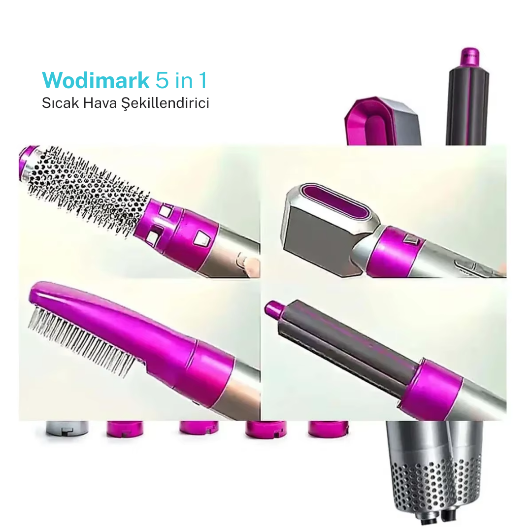 Wodimark 5 in 1 Hot Air Styler Saç Şekillendirici – Profesyonel Saç Kurutma & Şekillendirme Seti | Negatif İyon Teknolojisi | 3 Isı Ayarı | Bukle, Düzleştirme & Hacim