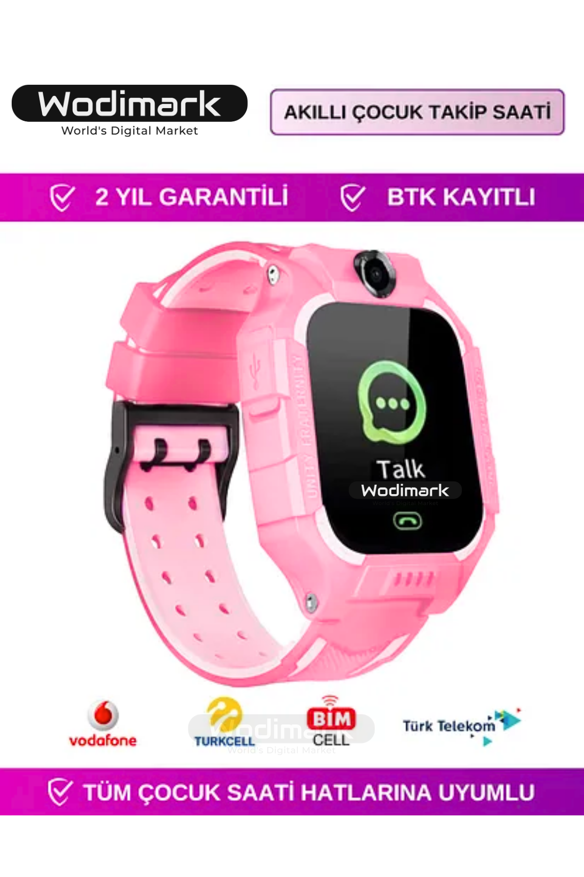 Wodimark Sim Kartlı LBS Konumlu Kameralı Akıllı Çocuk Takip Saati – SOS Acil Arama, Gizli Dinleme, IMEI Kayıt