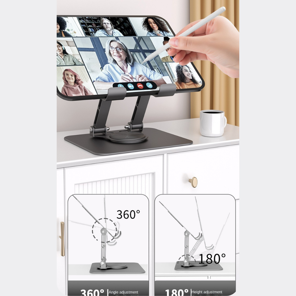 360° Dönebilen Alüminyum Tablet Standı | Yükseklik ve Eğim Ayarlı Metal Tablet Tutucu | 7–12 İnç | iPad Tablet Tutucu
