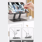 360° Dönebilen Alüminyum Tablet Standı | Yükseklik ve Eğim Ayarlı Metal Tablet Tutucu | 7–12 İnç | iPad Tablet Tutucu