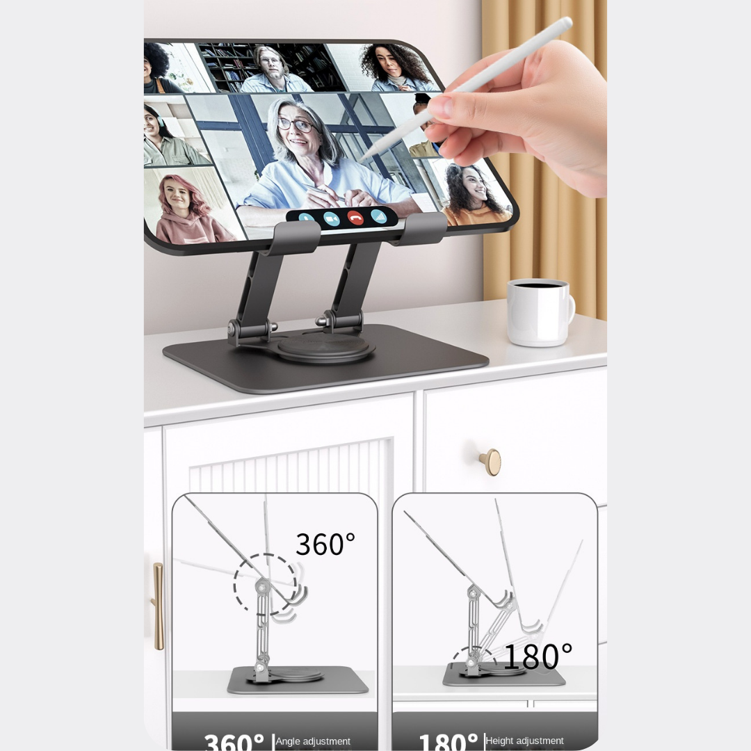 360° Dönebilen Alüminyum Tablet Standı | Yükseklik ve Eğim Ayarlı Metal Tablet Tutucu | 7–12 İnç | iPad Tablet Tutucu