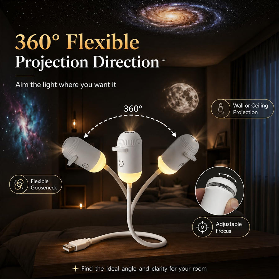 Galaxy Yıldızlı Gökyüzü Projektörü, 2'si 1 Arada 360° Ayarlanabilir LED Uzay Samanyolu Lambası, 12 Adet Film Diskli Yıldızlı Gökyüzü Projektörü, Yatak Odası Parti Dekorasyon Hediye İçin Tavan