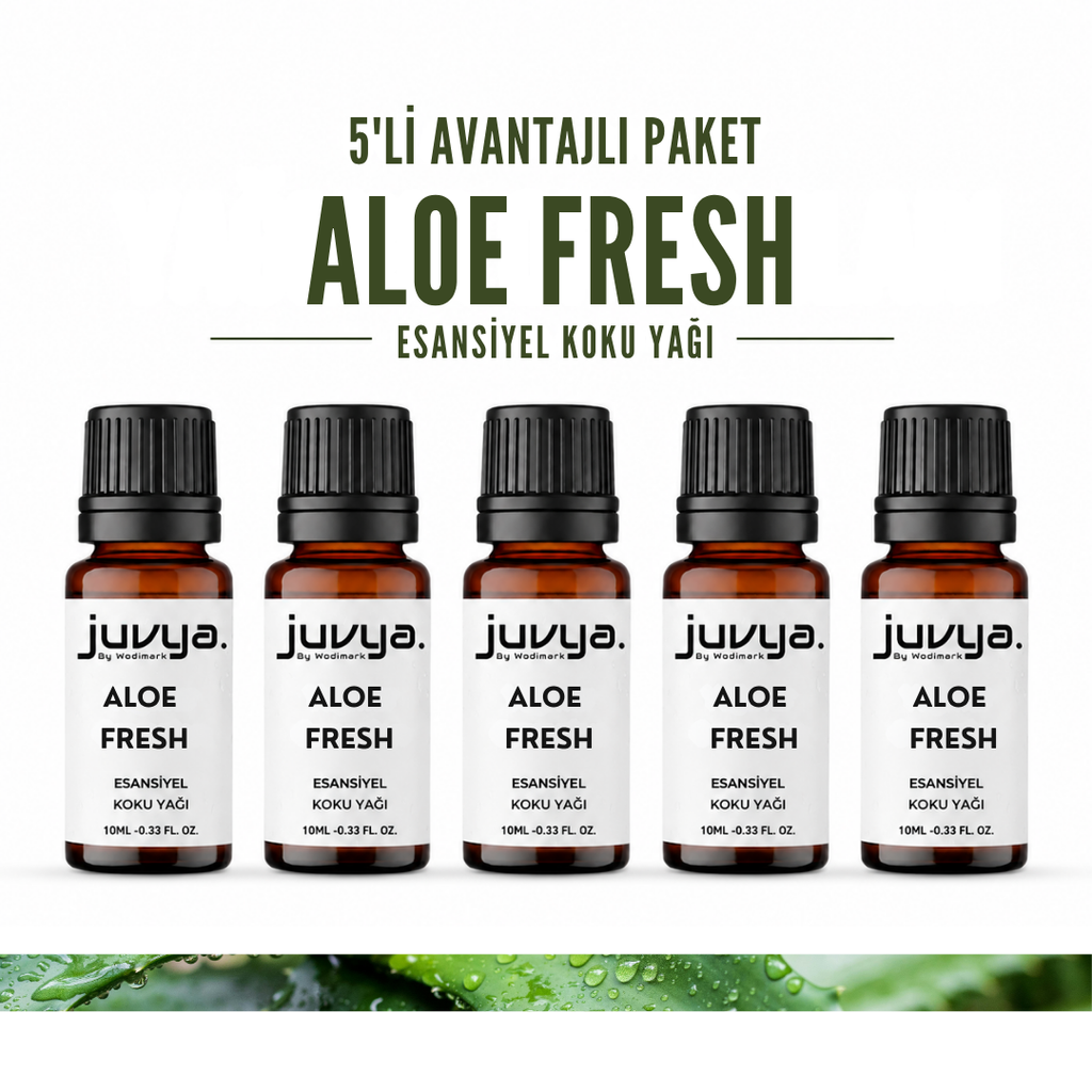 Juvya. 5'Li  Aloe Fresh Esansiyel Uçucu Koku Yağı Buhurdanlık Yağı Difüzör Esansı Hobi Esans Ortam Oda Kokusu 10ml