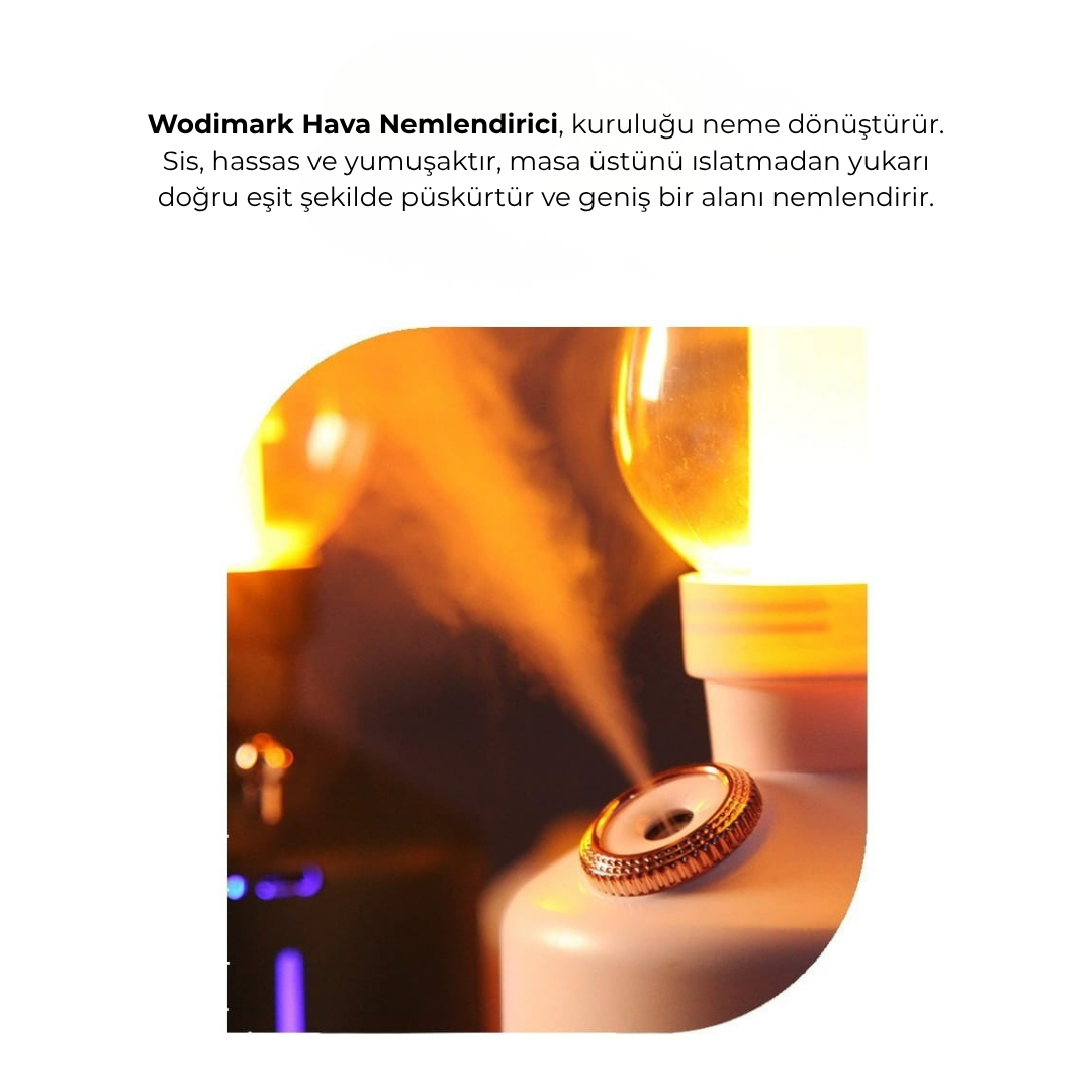 Wodimark Retro Gaz Lambası Görünümlü Şarjlı Hava Nemlendirici | LED Gece Lambası & Aroma Difizör | Sessiz Nano Buhar Teknolojisi