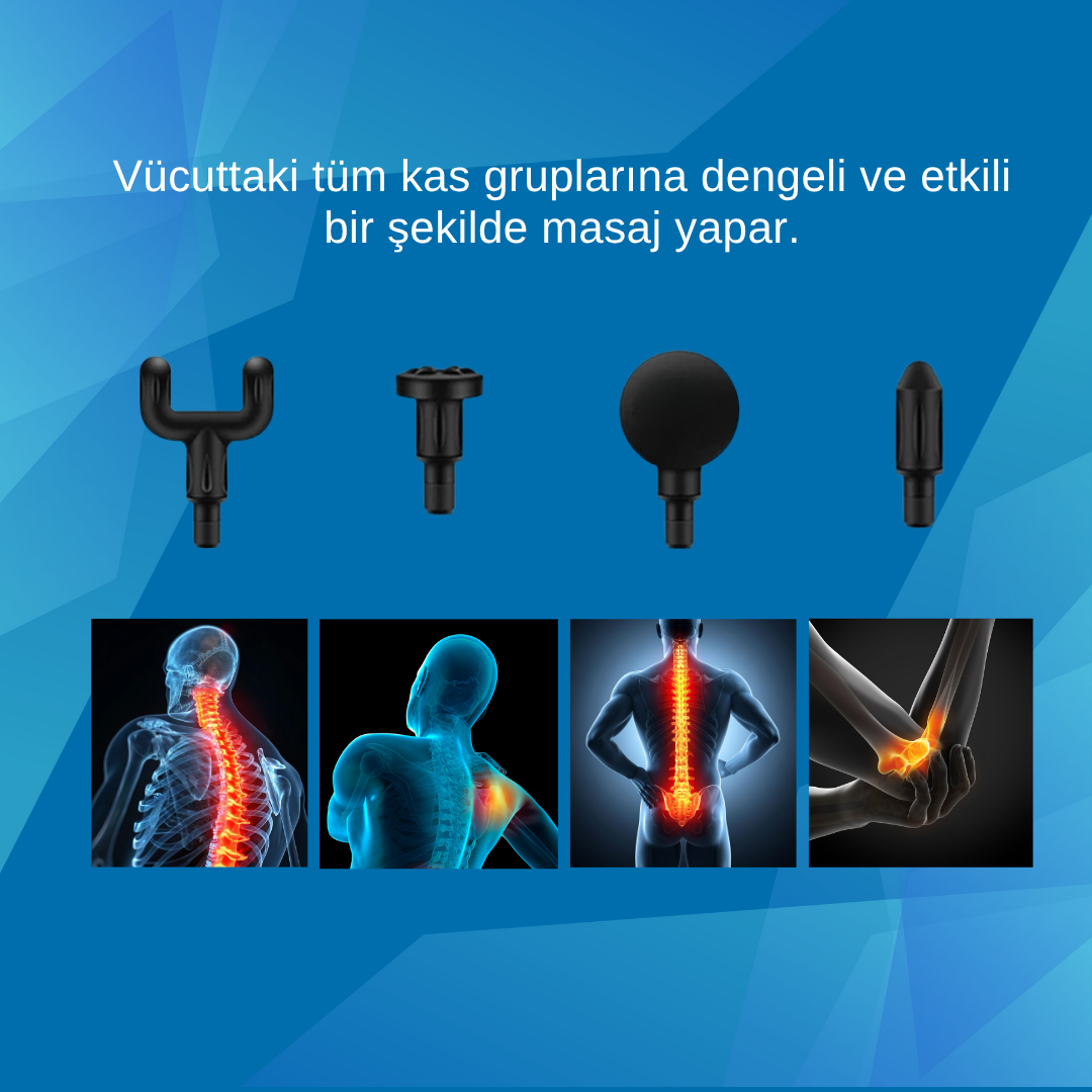Wodimark El Tipi Taşınabilir Kas Masaj Aleti 4 Masaj Başlığı ve 6 Hız Ayarı ile Ağrı Giderici, Şarjlı Mini Masaj Aleti