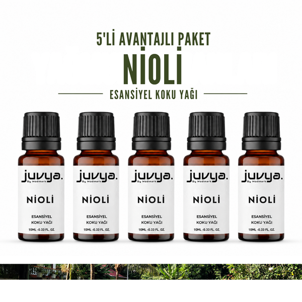 Juvya. 5'Li Nioli Esansiyel Uçucu Koku Yağı Buhurdanlık Yağı Difüzör Esansı Hobi Esans Ortam Oda Kokusu 10ml