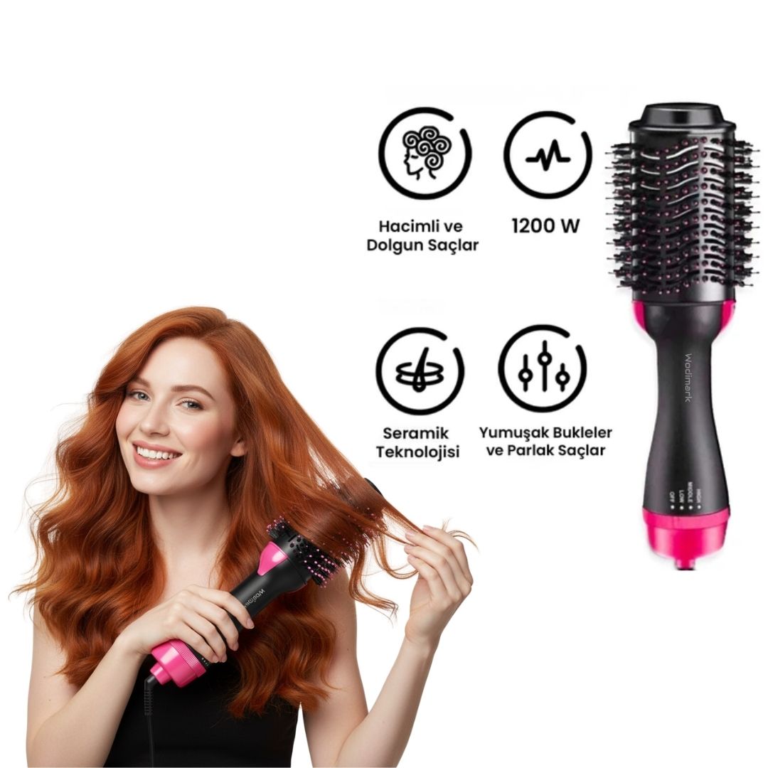 3'ü 1 Arada Saç Düzleştirici Fön Tarağı | Sıcak Hava Fırçası, Saç Şekillendirici ve Kurutma Makinesi | 360° Dönen Fön Fırçası