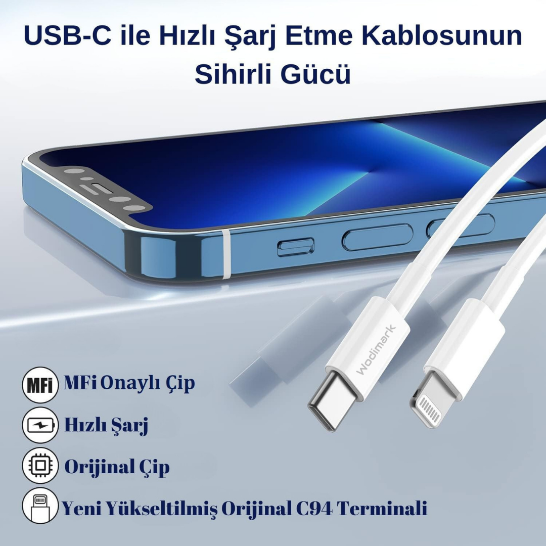 MFi Onaylı iPhone USB C to Lightning Hızlı Şarj Kablosu – PD 20W Uyumlu, Dayanık