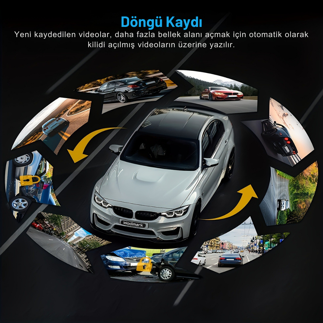 Wodimark Araç İçi Kamera 3.16” LCD Ekran, 170° Geniş Açılı Lens, Gece Görüş, G-S