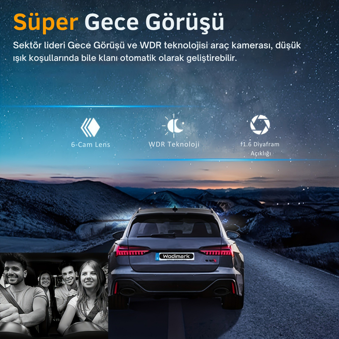 Wodimark Araç İçi Kamera 3.16” LCD Ekran, 170° Geniş Açılı Lens, Gece Görüş, G-S