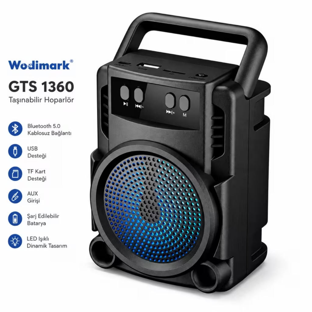 Wodimark Bluetooth Hoparlör Taşınabilir Kablosuz Hoparlör Rgb Sd Kart Aux Usb Girişli Wireless Speaker Hoparlör Işıklı Hoparlör