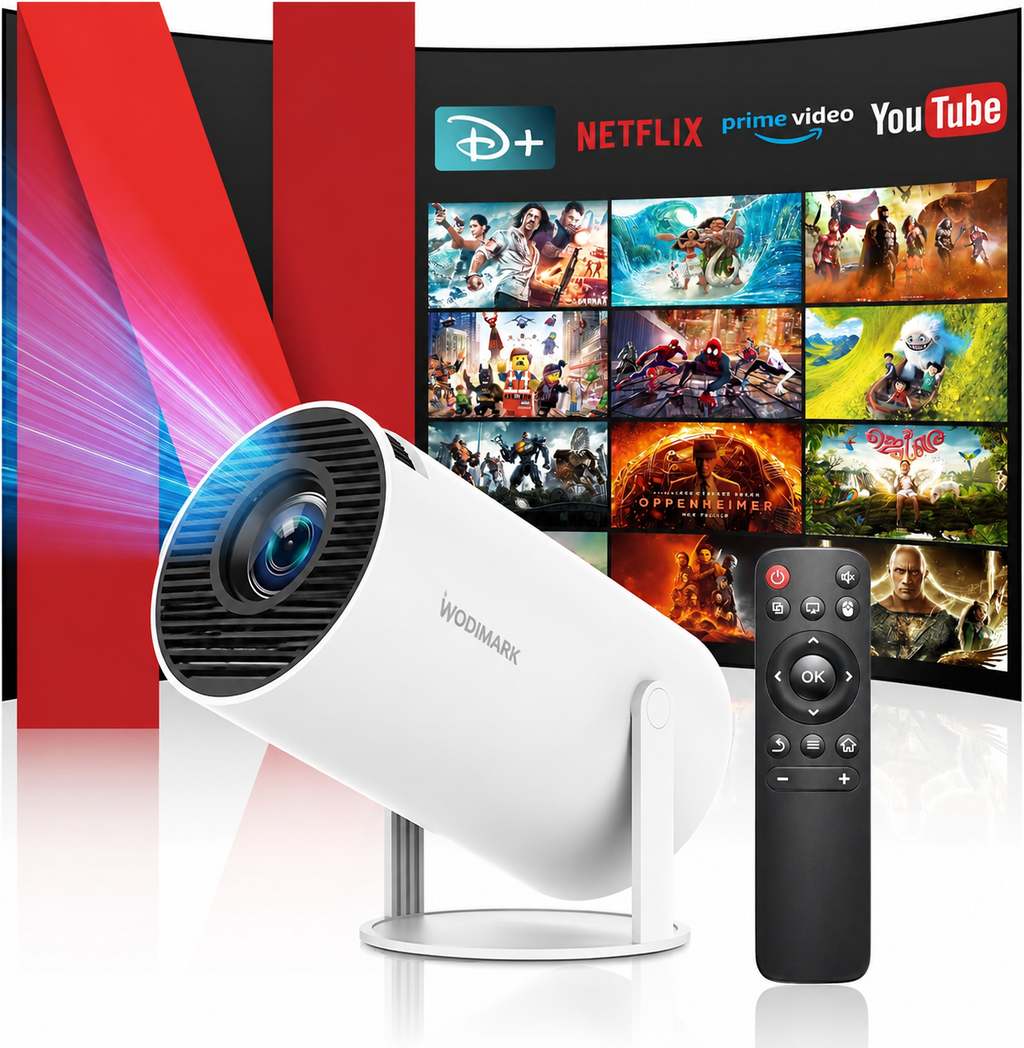 Wodimark AMX100 Taşınabilir Sinema Projektörü Ev Sineması Bluetooth Android 11 Akıllı Projeksiyon Wifi