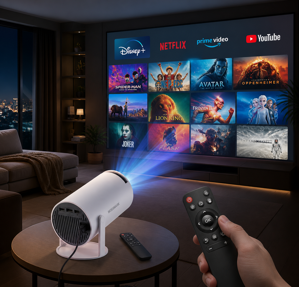 Wodimark AMX100 Taşınabilir Sinema Projektörü Ev Sineması Bluetooth Android 11 Akıllı Projeksiyon Wifi