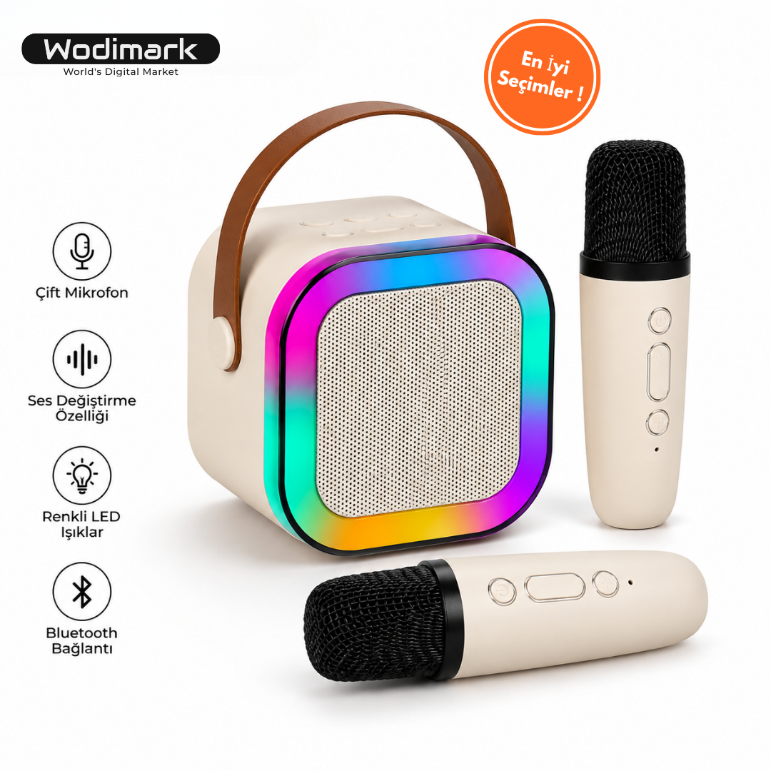 Wodimark 5.3 Bluetooth Taşınabilir Karaoke Hoparlör 20W Çift hoparlör