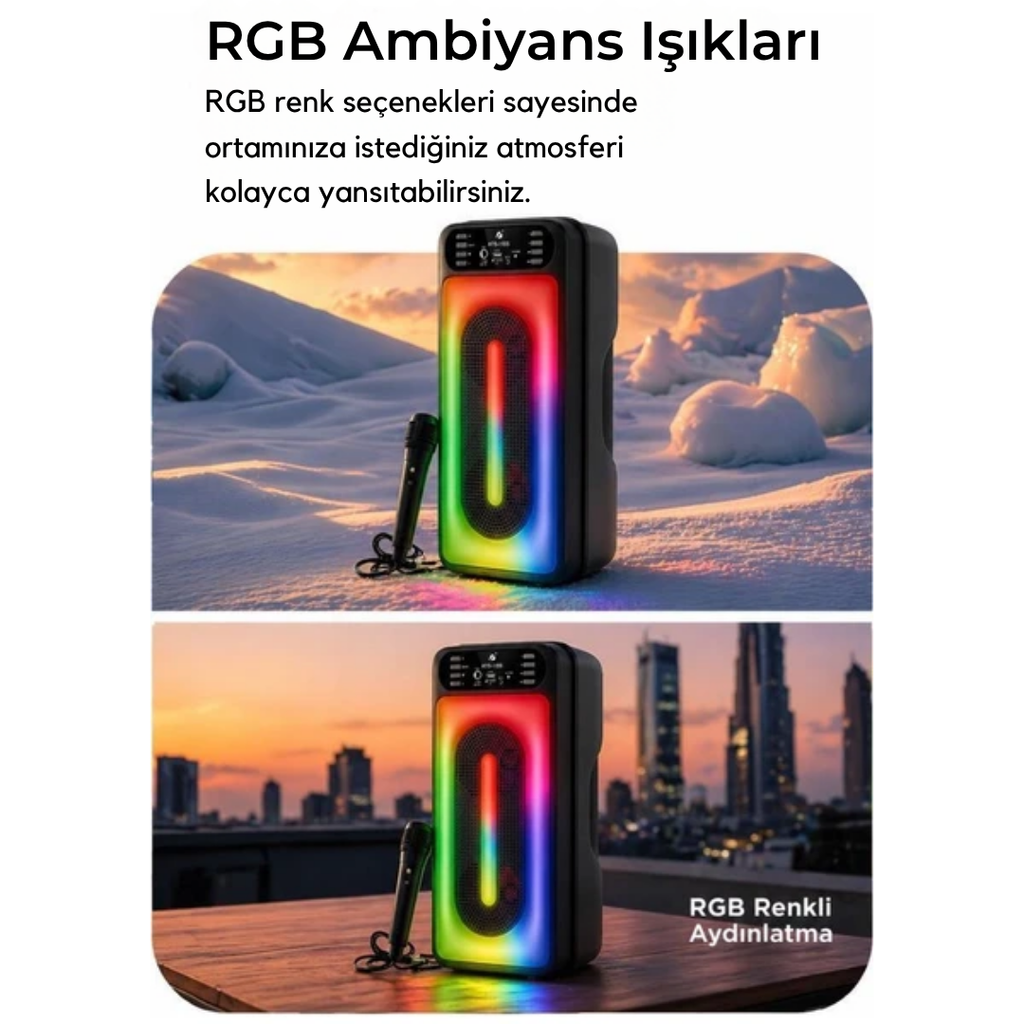 Wodimark RGB Ledli taşınabilir ses sistemi Bluetooth Hoparlör