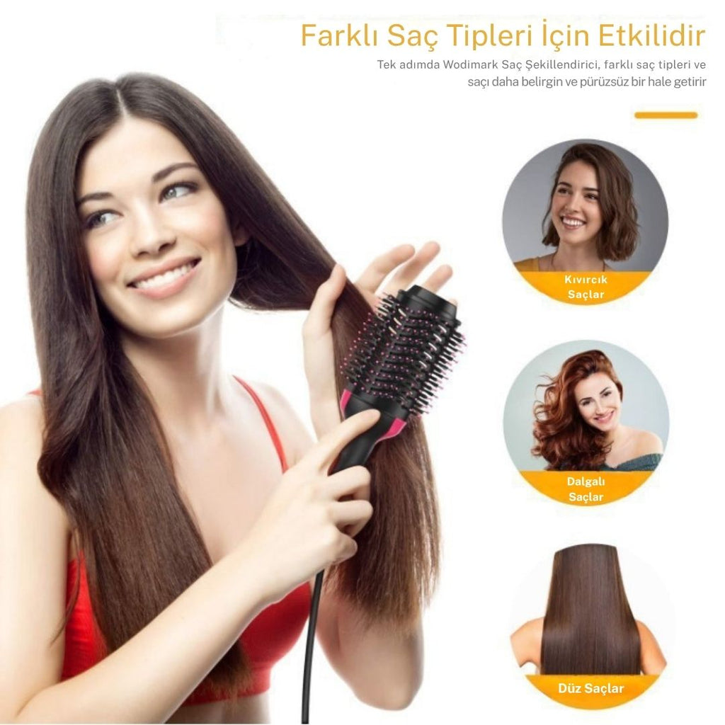 3'ü 1 Arada Saç Düzleştirici Fön Tarağı | Sıcak Hava Fırçası, Saç Şekillendirici ve Kurutma Makinesi | 360° Dönen Fön Fırçası